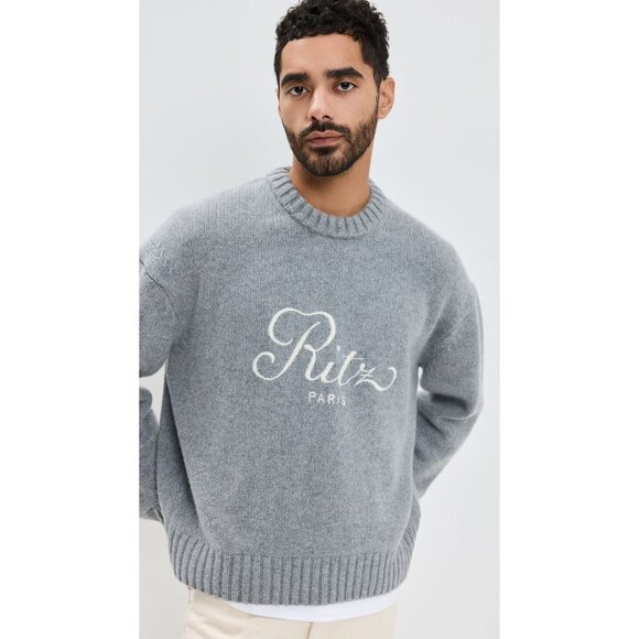 FRAME x Ritz Paris Embroidered Cashmere Sweater in Grey - Picture 2 of 5